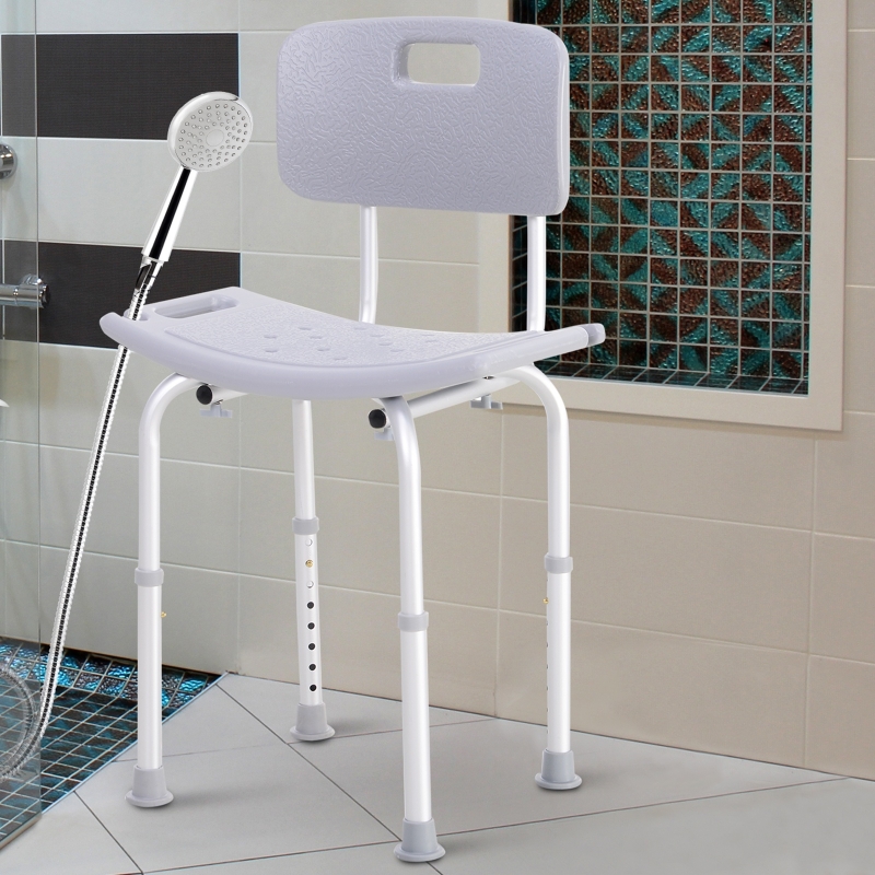 HomCom Silla de Ducha Antideslizante y Regulable para Baño WC - Gris y Plata - 55x50.6x67.5-85.5cm (LxAnxAl)