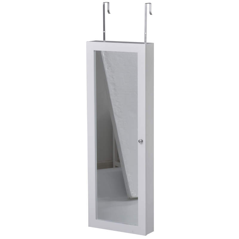 HOMCOM Armario Joyero con Espejo de Cuerpo Entero Gabinete para Joyería para Montar en la Pared o Colgar en la Puerta 35,5x100x9 cm Blanco
