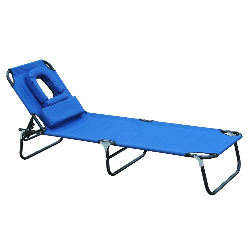 Tumbona Reclinable y Plegable con Almohada para Leer o hacer Masajes - Color Azul - Acero - 190x56x28 cm