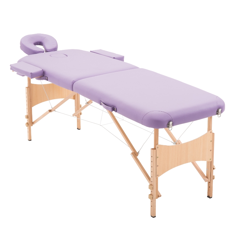 HOMCOM Camilla de Masaje Acolchada de Madera Plegable y Portátil para Tatuaje Fisioterapia Deporte 182x60cm Morado