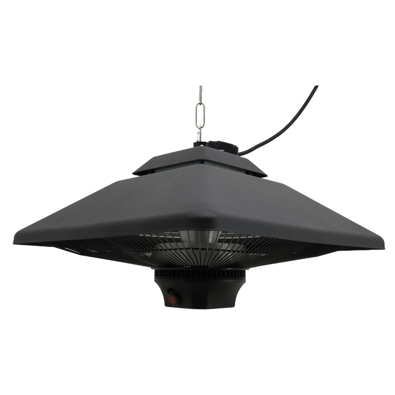 Outsunny Estufa Colgante de Techo tipo Calefactor Eléctrico Radiante Halógeno para Interior y Exterior 1000/2000W con Control Remoto 43x43x25cm Negro