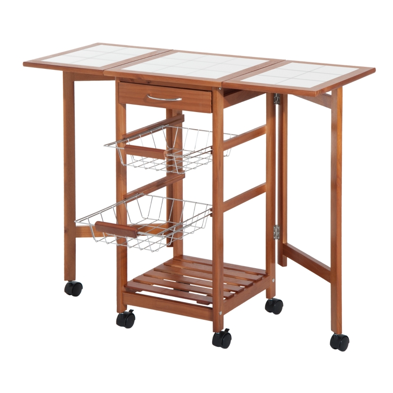 HomCom® Carrito Cocina Servicio Auxiliar Madera Metal Cromado 6 Ruedas