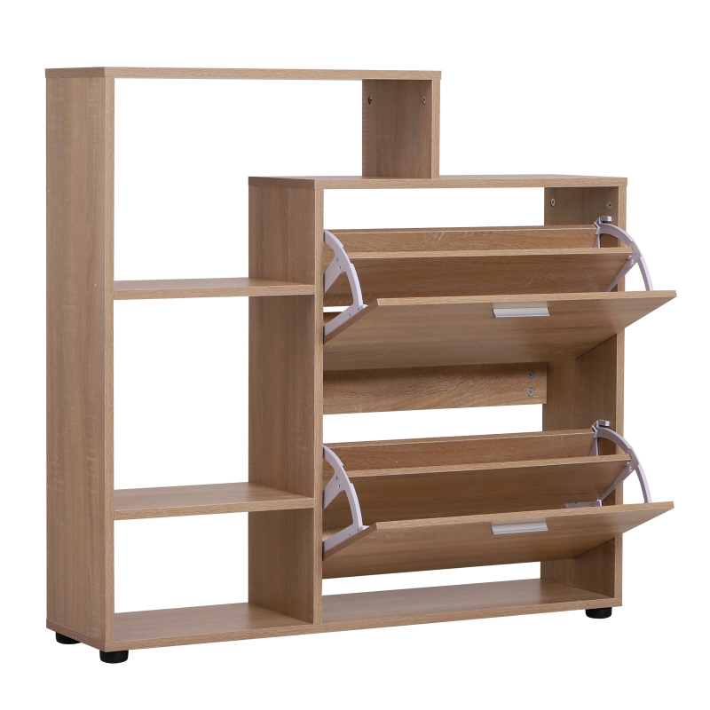 HOMCOM Zapatero de Madera con Estantería y Cubos Armario para Zapatos de Entrada Pasillo 101.5x25.5x98cm
