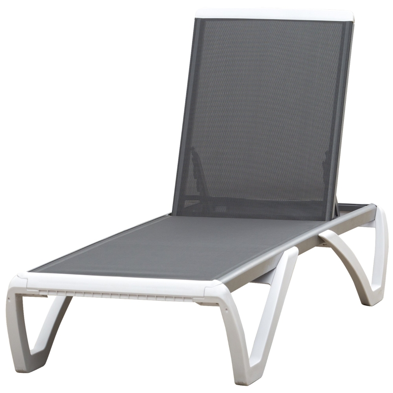 Outsunny Tumbona Reclinable de Jardín con Ruedas y Respaldo Ajustable en 5 Niveles Sillón Relax de Aluminio para Terraza Balcón Piscina 170x67,5x95 cm Gris Blanco