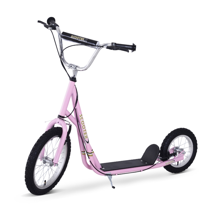 HOMCOM Patinete Scooter Monopatín con Manillar para Niños y Adultos con Frenos 125x58x92-100cm Carga Máx. 100 kg Material de Acero Rosa
