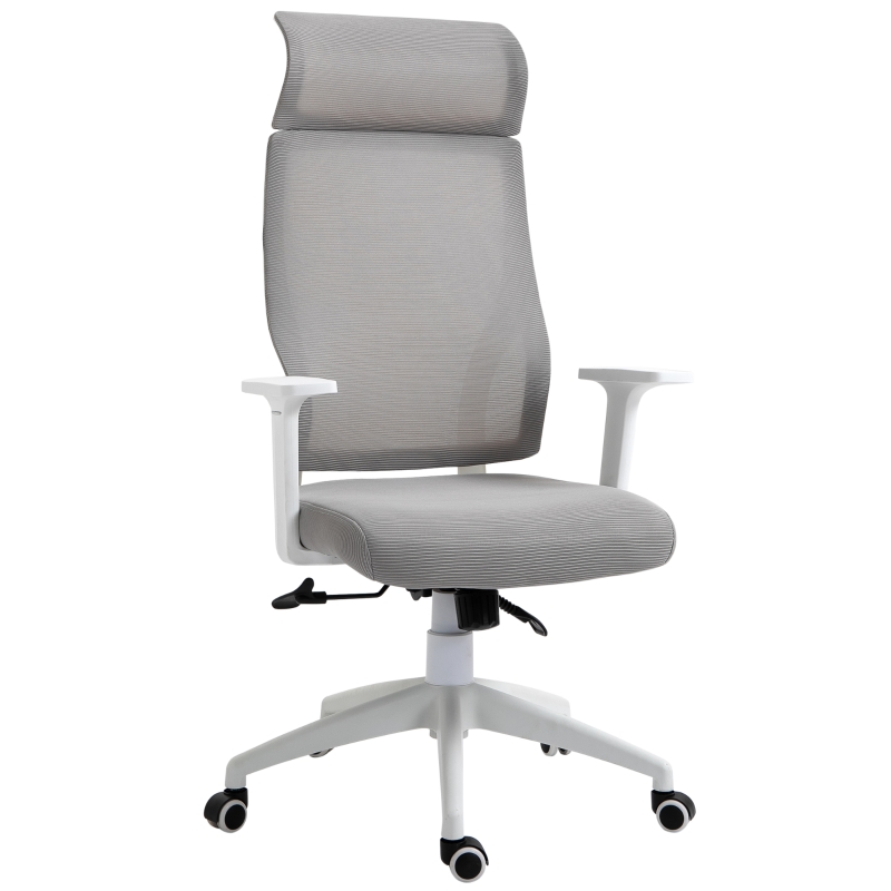 Vinsetto HOMCOM Silla de Oficina Ergonómica Silla de Escritorio Giratoria Ajustable en Altura y Reclinable hasta 120° Bloqueo de Posición 64x61x120,9-128,9 cm Gris