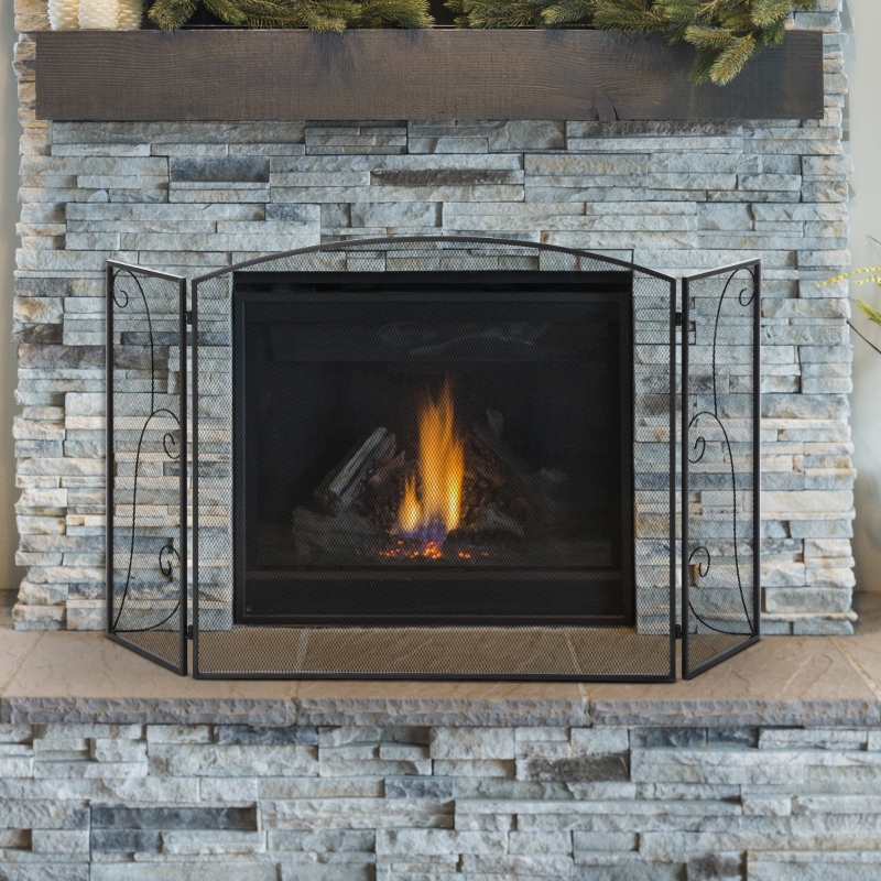 HOMCOM Biombo Chimenea de 3 Paneles Pantalla de Chimenea Plegable con Bisagras Estructura de Metal Resistente 132,5x76,5 cm Negro