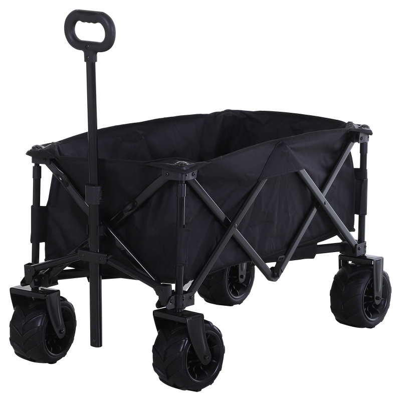 Outsunny Carro de Playa Plegable con Ruedas Delanteras Giratorias 360 grados y Asa Telescópica 108x53x59/89 cm Negro