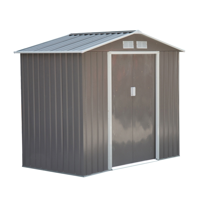 Outsunny Caseta de Jardín Tipo Cobertizo Metálico para Almacenamiento de Herramientas Base Incluida 4 Ventanas 213x130x185 cm color gris