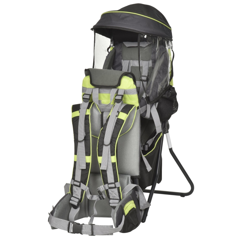 HOMCOM Mochila Portabebés Montaña Plegable Ergonómica Mochila Senderismo con Base de Soporte Múltiples Bolsillos para 6-36 Meses Carga 18 kg 38x77x87,5 cm Verde