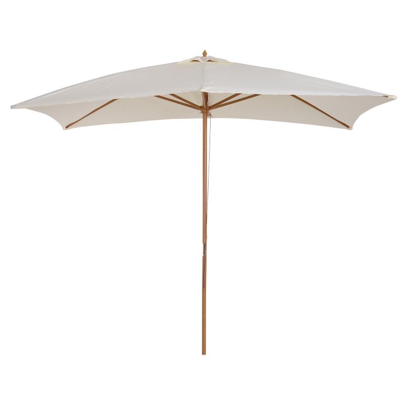 Outsunny Sombrilla Parasol de Madera y Cubierta de Poliéster 180g/m2 para Jardín Terraza 2x2,95x2,55 m Crema