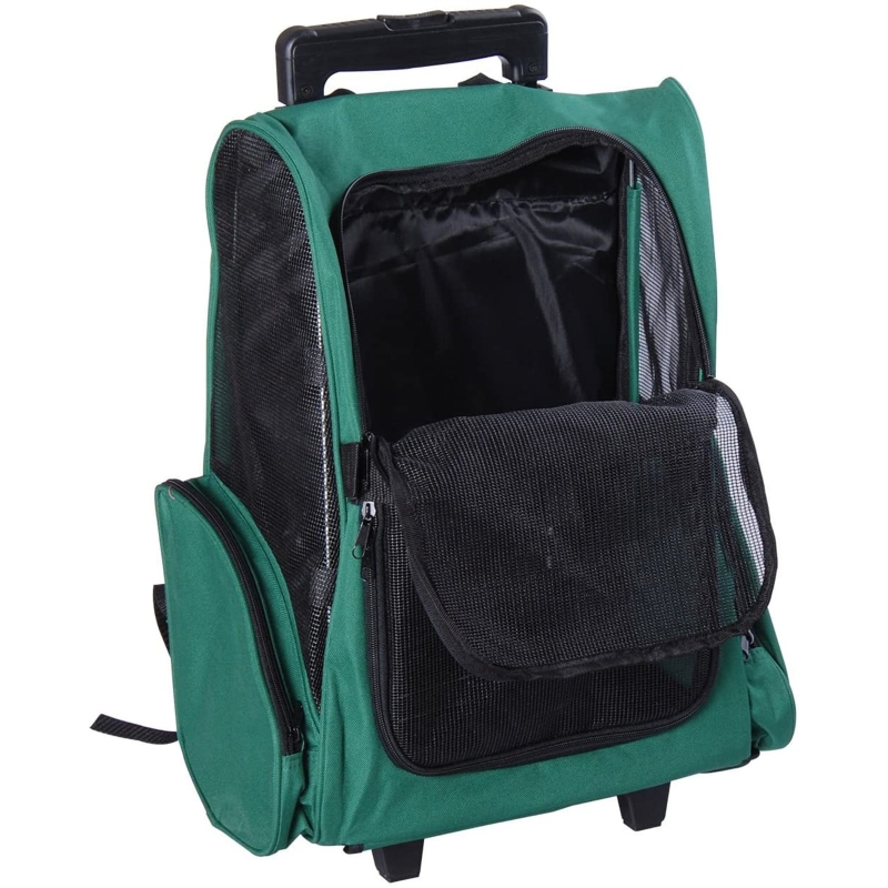 PawHut Transportin Carrito Perro 2 en 1 Mochila Carrito 36x30x49 cm Mascotas Perro Gato Verde