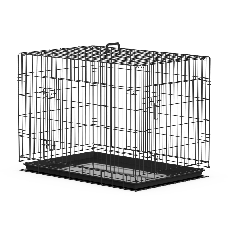 PawHut Transportín de Perro de 2 Puertas Jaula de Alambre para Perros Plegable con Asa Acero 91x61x67 cm Negro
