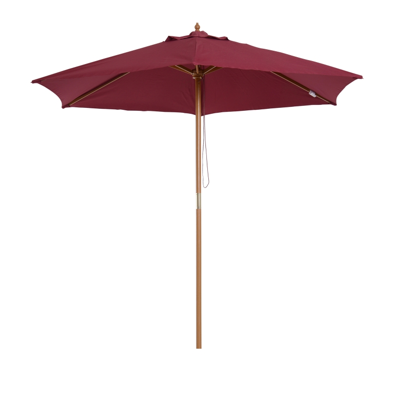 Sombrilla Parasol de Patio Terraza Jardin Diametro 2,5m Altura 2,25m Color Vino