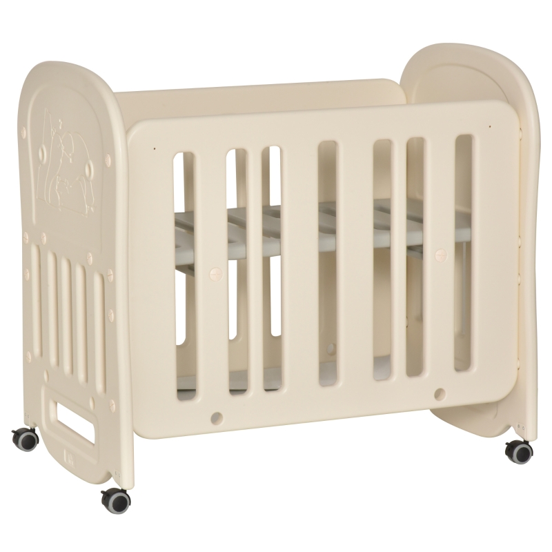 HOMCOM Cuna de Bebé 2 en 1 para 0-6 Años Balancín Ajustable en 2 Alturas hasta 25 kg Convertible en Mecedora con 4 Ruedas y Frenos 107x70x100 cm Beige