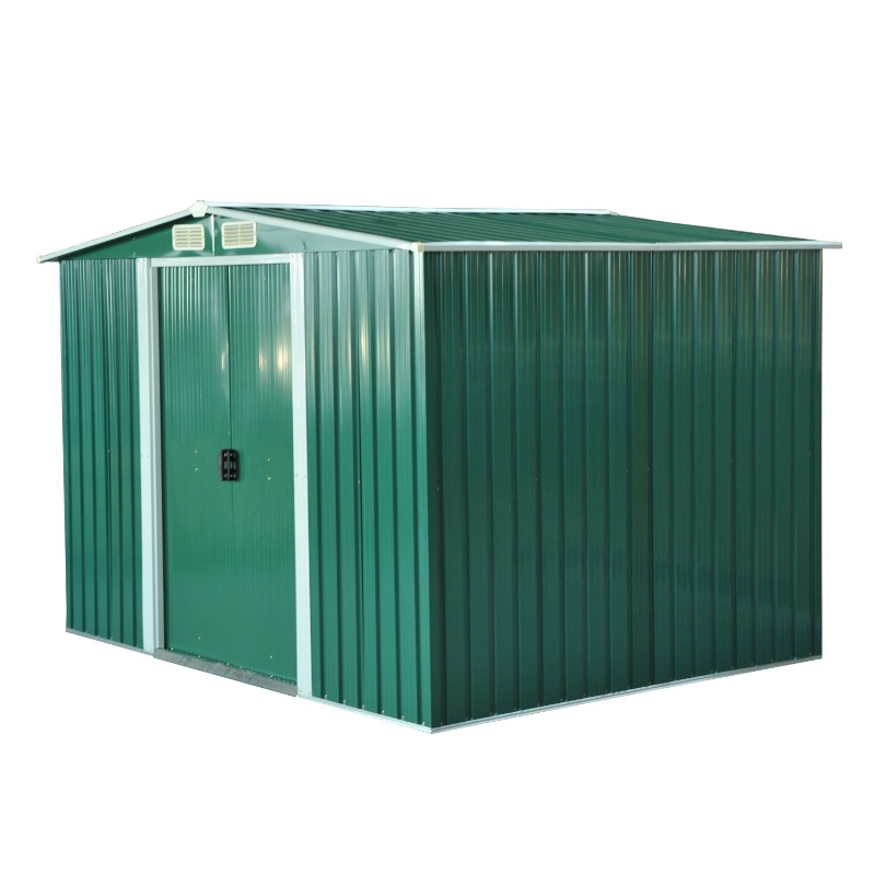 Outsunny Cobertizo Metálico tipo Caseta de Jardín Almacén Galvanizado para Herramientas de Jardinería 258x206x178 cm Verde