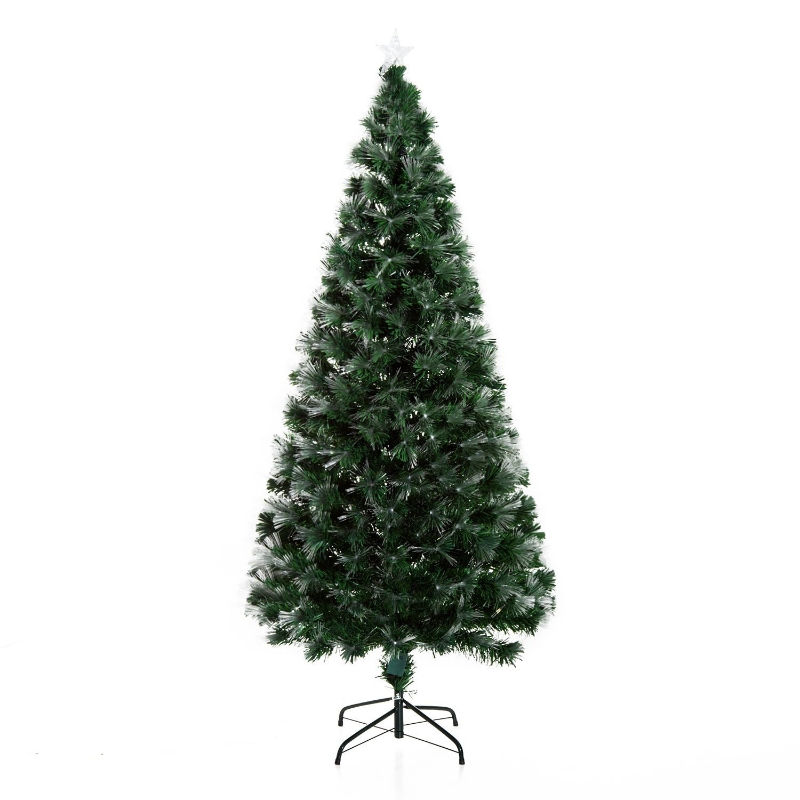 HOMCOM Árbol de Navidad grande de Fibra Óptica Altura 180 cm Estrella y luces de 7 Colores Árboles Artificial Φ84x180cm