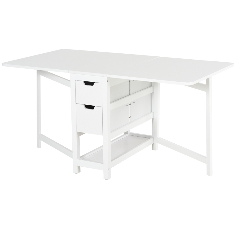 HOMCOM Mesa Extensible de Comedor Estable 2 Tableros Laterales Plegables con 2 Cajones 1 Estante Almacenaje Espacio Amplio Carga Total 50 kg