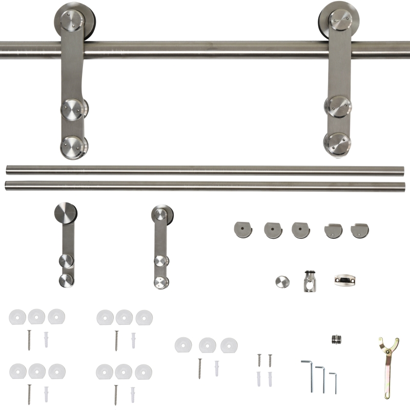 HOMCOM Kit para Puertas Correderas, Herraje Riel para Puertas Corredizas Sistema Carril de Acero Inoxidable con Tornillos Autorroscante y de Expansión Ф2,5x200 cm