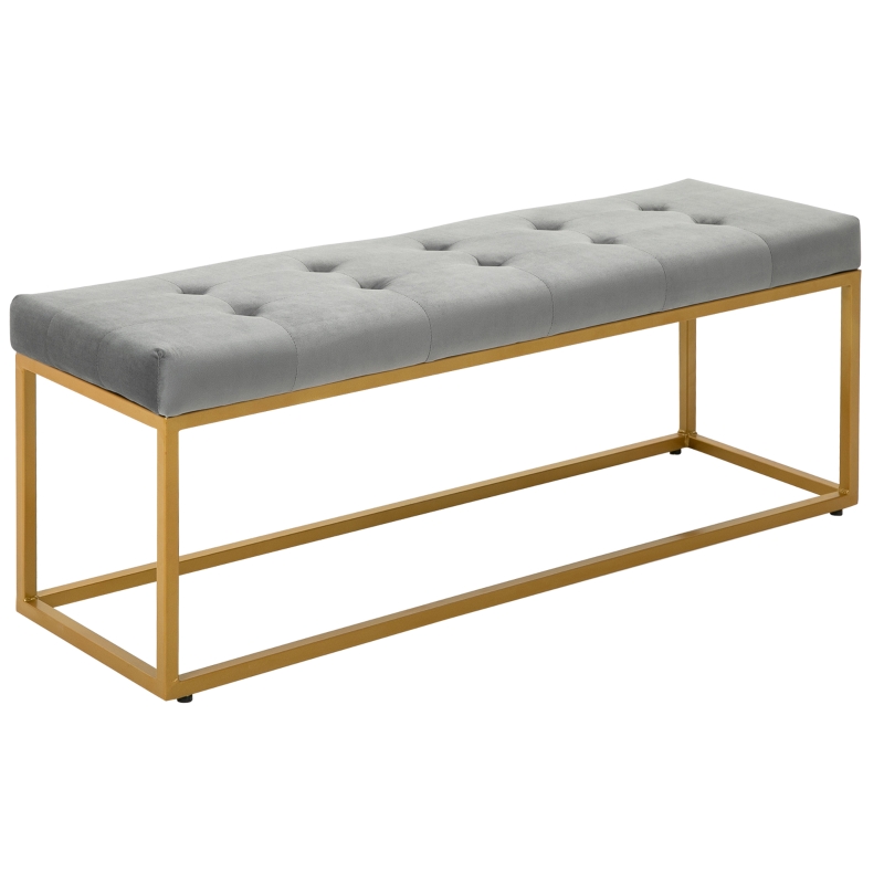 HOMCOM Banqueta Multifuncional Banco Taburete Pie de Cama con Asiento Acolchado y Patas Metálicas 120x35x42 cm Gris y Dorado