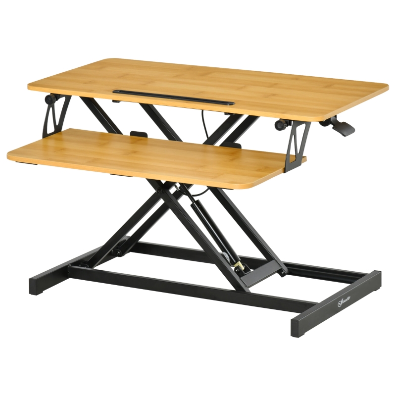 Vinsetto Soporte Elevador de Monitor Ordenador con Altura Ajustable Estante para Teclado y Ranura de Tableta Extraíble Elevador de Gas 80x40x13,5-51 cm Madera Natural