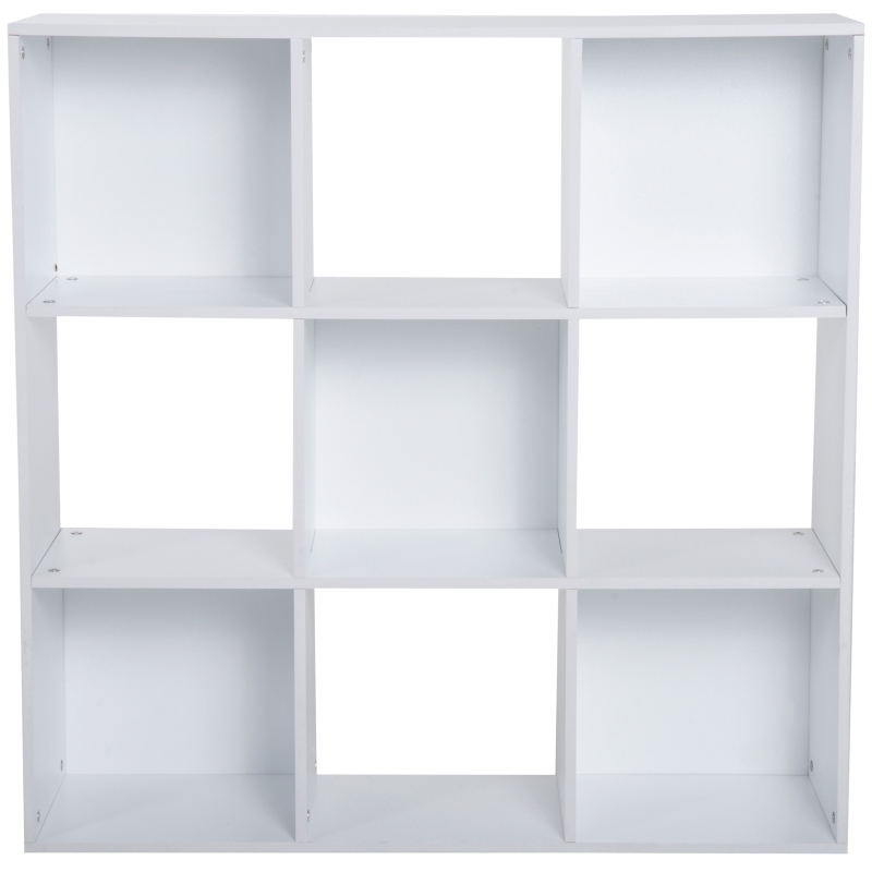 HOMCOM Estantería Librería 3 Niveles Armario de Almacenamiento 9 Cubos Estantería de Pie Separador de Habitación Estante de Exposición 91.5x29.5x91.5cm Madera
