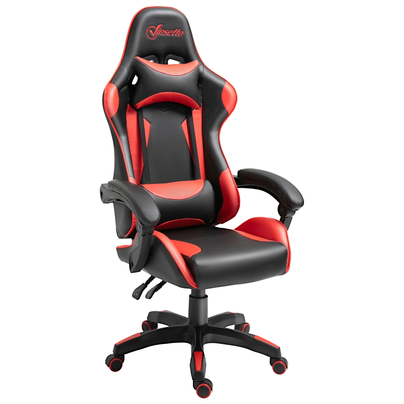 Vinsetto Silla Gaming Profesional Silla para Gamers Silla de Escritorio Ergonómica Reclinable y Ajustable en Altura con Respaldo Alto Reposacabezas y Reposabrazos 66x66x128-138 cm Rojo