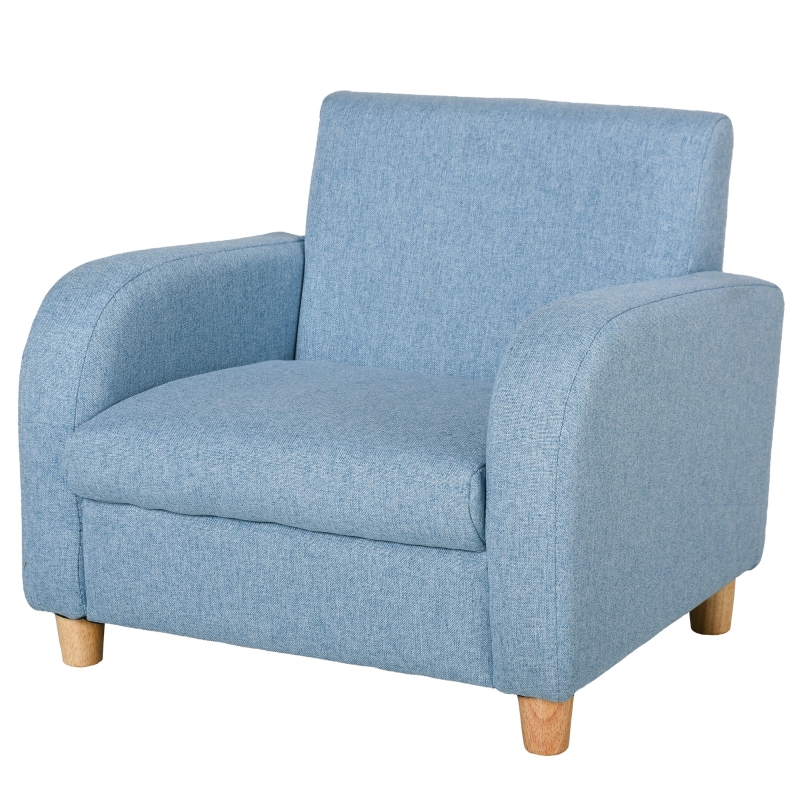 HOMCOM Sillón Infantil Mini Sofá para Niños de +3 Años con Asiento Acolchado Reposabrazos y Estructura de Madera Carga Máx. de 65 kg 49x45x44 cm Azul
