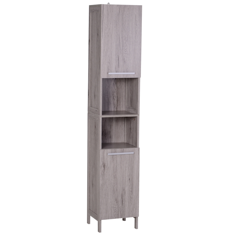 kleankin Mueble Auxiliar para Almacenaje de Baño Armario Alto para Baño con Zonas Abiertas y Cerradas 30x32x172.5 cm