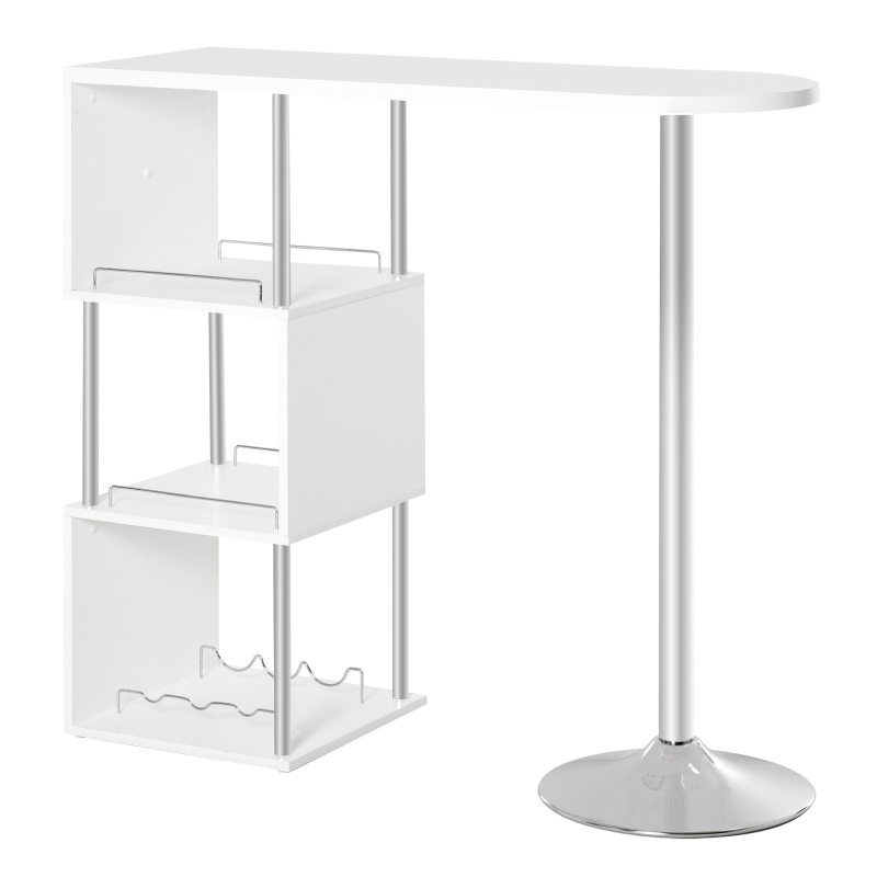 HOMCOM Mesa de Bar Mesa Bistró de Comedor con 3 Estantes y Botellero para Vino Mesa Moderna y Elegante Metal Antivuelco 113x40x105 cm Blanco