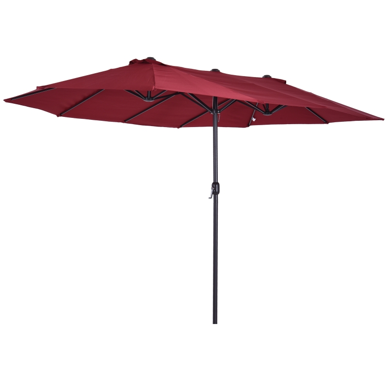 Outsunny Sombrilla Doble Parasol Grande 4.6x2.7m Sombrilla Jardín Patio con Manivela Manual Resistente al Agua y Protección Solar UV para Terraza Playa Piscina
