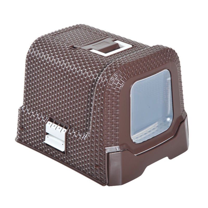 PawHut Arenero para Gatos Portátil Cubierto con Puerta Basculante para Aseo 54x42x41cm Café