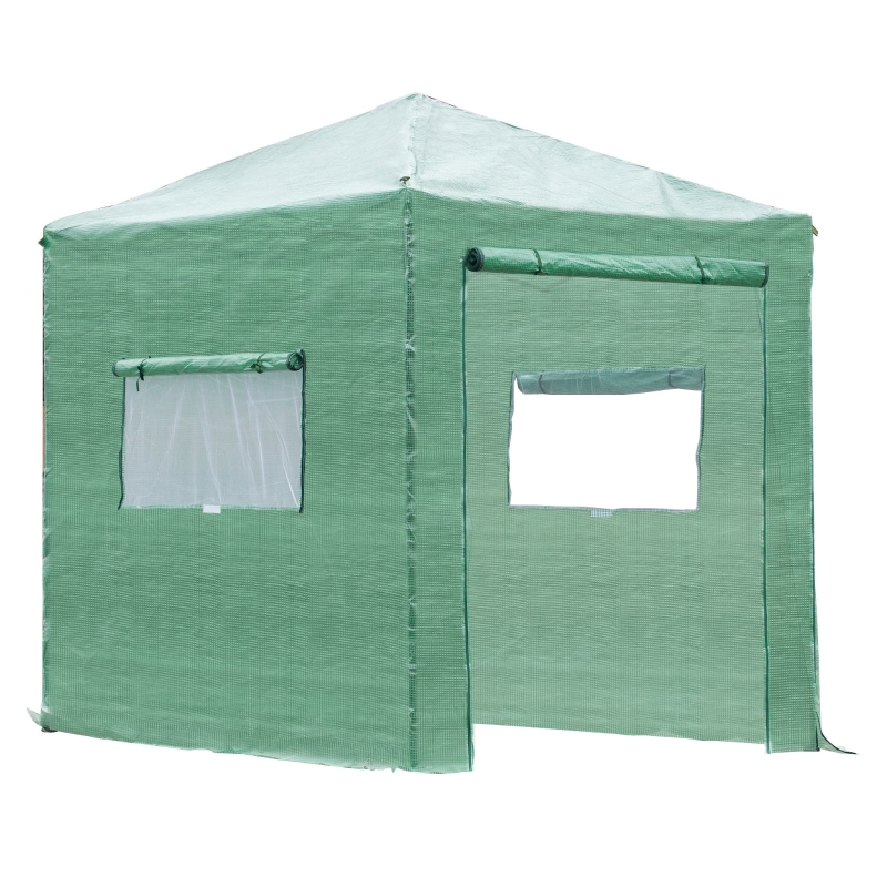 Outsunny Invernadero de Jardín 240x240x240 cm Caseta Vivero para Cultivos Plantas Flores con 2 Ventanas y Puerta con Cremallera de Acero y PE Verde