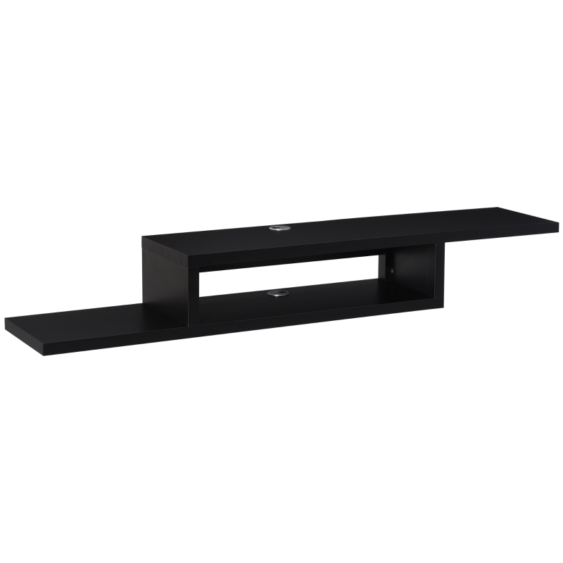 HOMCOM Mueble de TV Mesa Flotante para Televisión hasta 60 Pulgadas en la Pared con 2 Estantes Madera 152,4x29,8x21 cm Negro