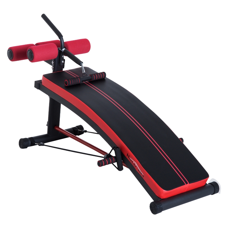 HOMCOM Banco de Musculación Banco Abdominal Pesas Estiramiento de Brazos Multifuncional para Fitness con 2 Cuerdas Expansor Acero