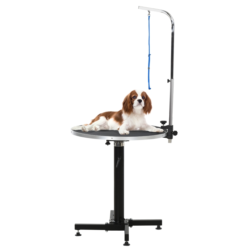 PawHut Mesa Plegable de Aseo para Mascotas Mesa Antideslizante de Peluquería para Gatos y Perros Φ70x1,8x75-100cm Negro