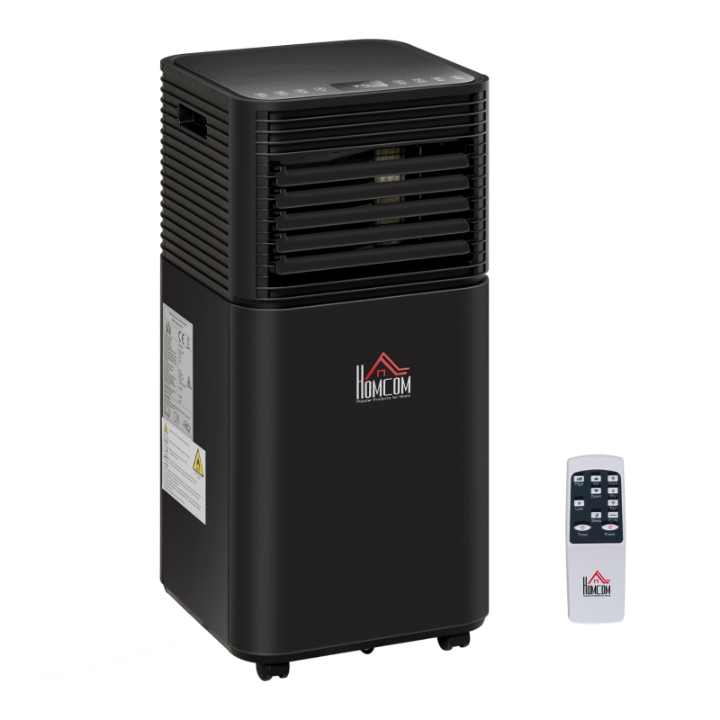 HOMCOM Aire Acondicionado Portátil 5000Btu 4 en 1 Deshumidificador Enfriador R290 Móvil con 2 Velocidades Control Remoto Pantalla LED Temporizador Dormitorio Oficina Hogar Negro