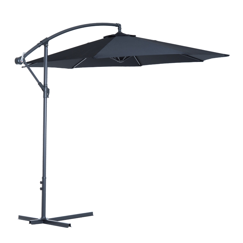 Outsunny Parasol de Jardín Sombrilla para Exterior Negro 3m de Diámetro Sistema de Apertura y Cierre Mediante Bobina 300x 260cm