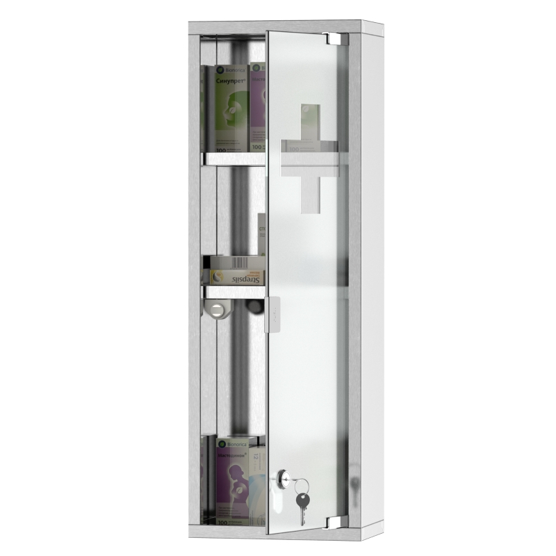 kleankin Botiquín de Medicina y Primeros Auxilios para Baño con Bloqueo y 3 Estantes con Puerta de Vidrio Templado de Acero Inoxidable 20x12x58 cm Plata