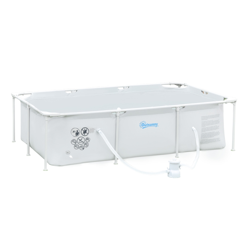 Outsunny Piscina Desmontable Tubular 291x190x75 cm con Depuradora de Cartucho 1,200L/H Piscina Rectangular de Exterior para Adultos y Niños 3600L Gris