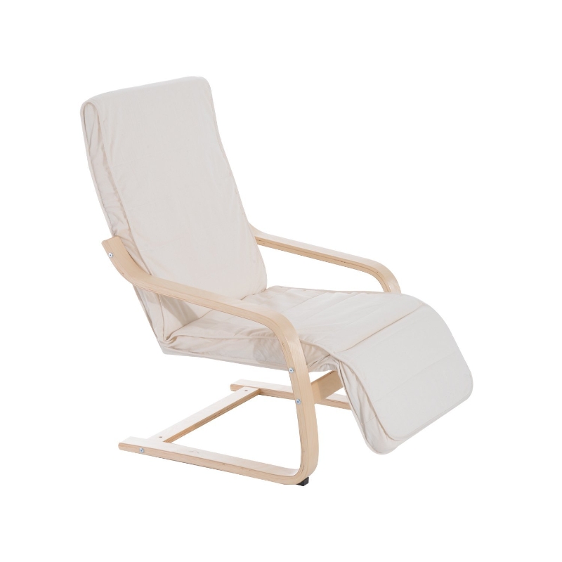 HOMCOM Sillón de Relax Silla de Relax de Madera de Abedul con Reposapiernas ajustable 66.5x81x100cm Beige