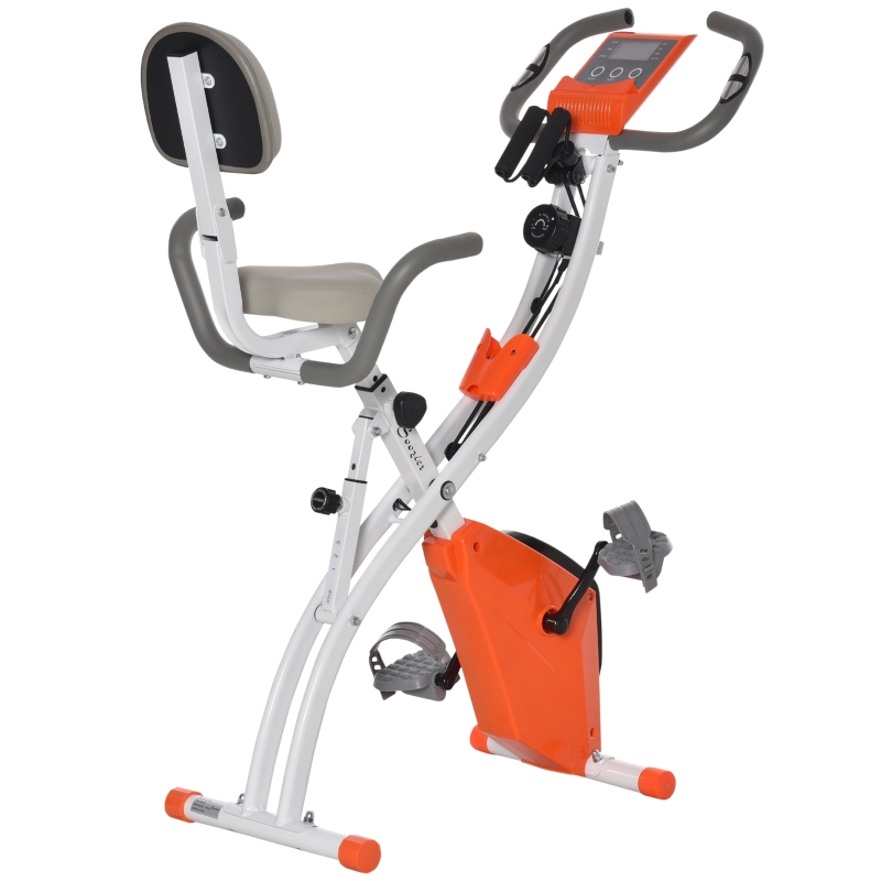 HOMCOM Bicicleta Estática Plegable con Altura y Resistencia Magnética Ajustables con Pantalla LCD y Asiento con Respaldo 51x97x115 cm Naranja