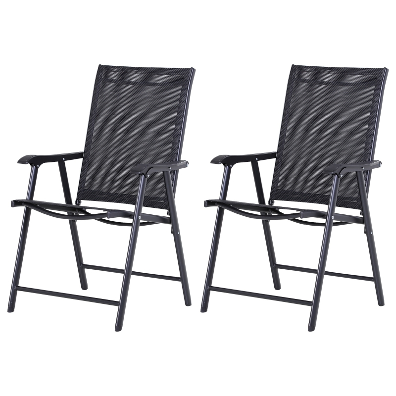Outsunny Conjunto de 2 Sillas Plegables para Exterior Con Reposabrazos Sillas para Balcones Jardín Terraza 58x64x94 cm Negro Carga 100kg
