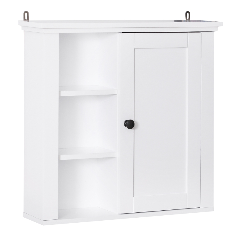 HOMCOM Armario de Baño Multifuncional Gabinete en la Pared para Ahorro de Espacio con 3 Niveles Abiertos 1 Puerta Estante Ajustable Antivuelco