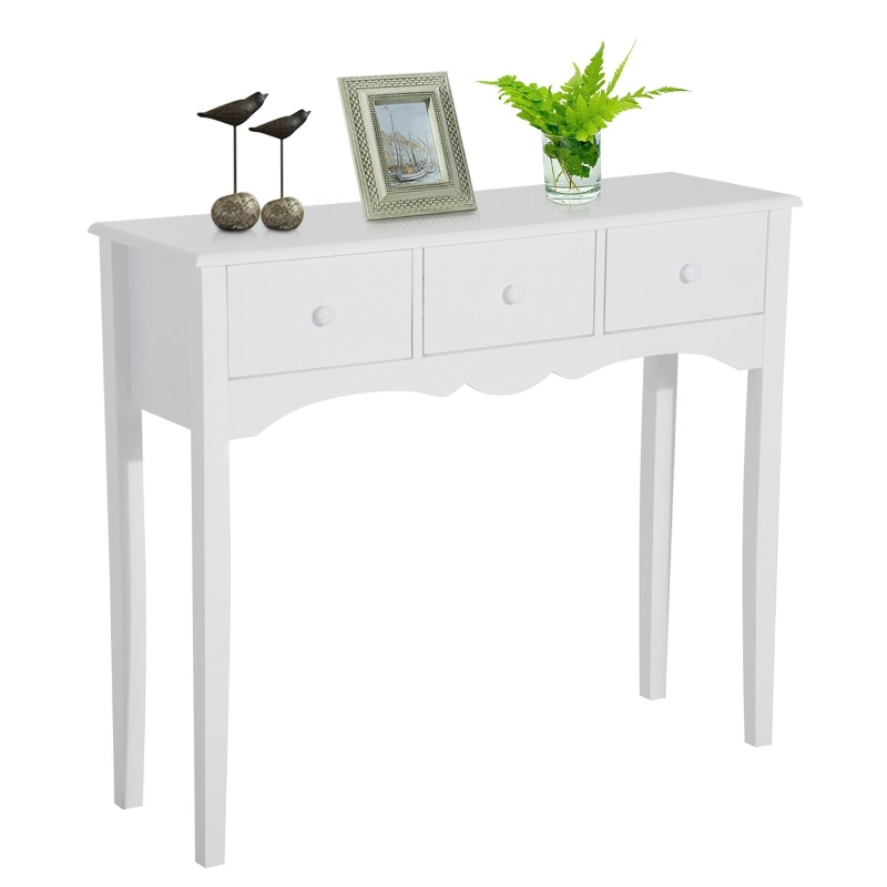 HOMCOM Mesa Recibidor tipo consola recibidor y Mesa Auxiliar con 3 Cajones en Color Blanco y Material de Madera 100x32x85cm