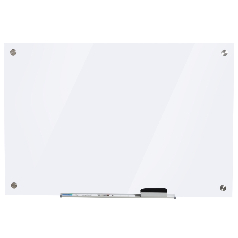 Vinsetto Pizarra Magnética de Cristal con Bandeja Pizarra de Pared sin Marco Incluye 4 Rotuladores y Borrador 90x60x0,45 cm Blanco