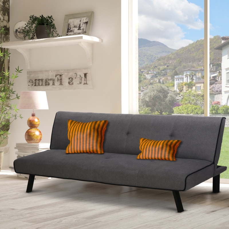 HOMCOM Sofá Cama de 3 Plazas Diseño 2 en 1 Plegable sin Reposabrazos Tapicería en Tela con Acolchado Cómodo 170x76x72,5 cm Gris