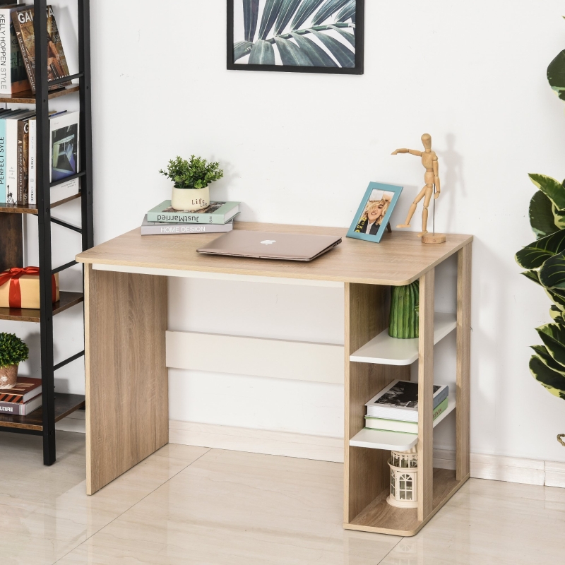 HOMCOM Mesa de Escritorio 2 en 1 con Estante de 3 Niveles Gran Superficie Espacio Almacenaje Amplio Mesa de Oficina Dormitorio Estudio 100x55x74 cm