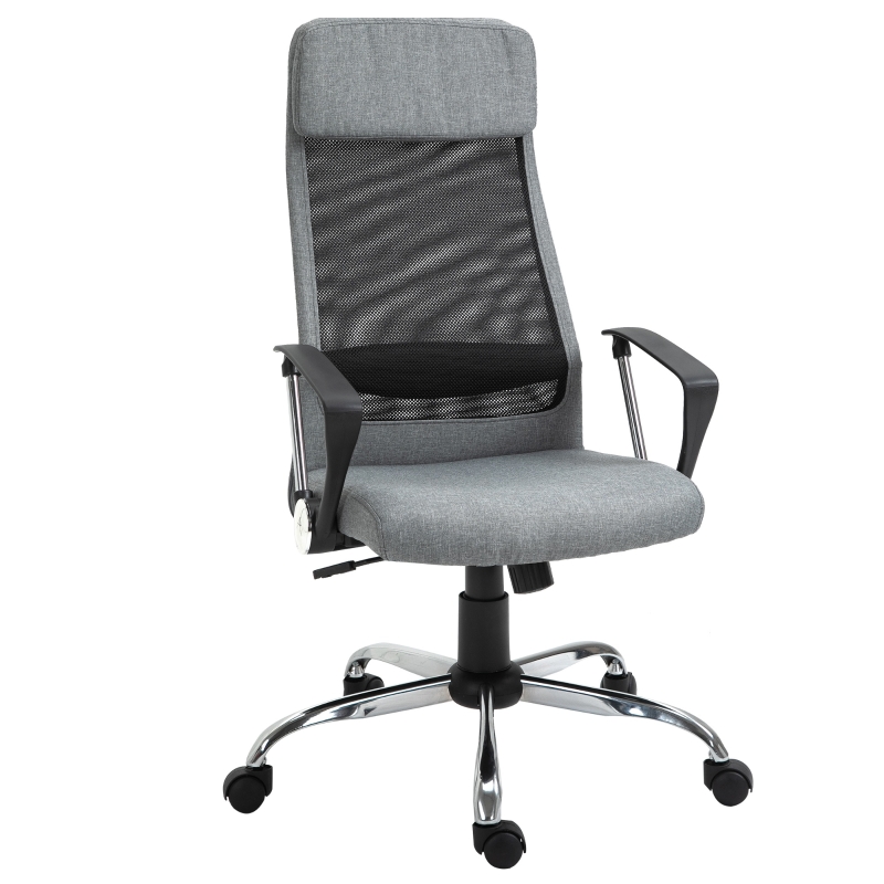 Vinsetto Silla de Oficina Ergonómica Silla de Escritorio Basculante Giratoria con Altura Ajustable del Asiento para Hogar Oficina 62x62x118-128 cm Gris