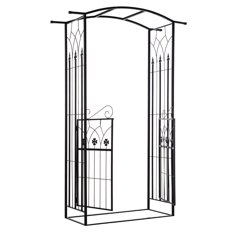 Outsunny Arco de Jardín con Puerta Enrejado de Metal 131x49x212 cm con Cerradura para Plantas Trepadoras Jardín Boda Patio al Aire Libre Color Negro Mate